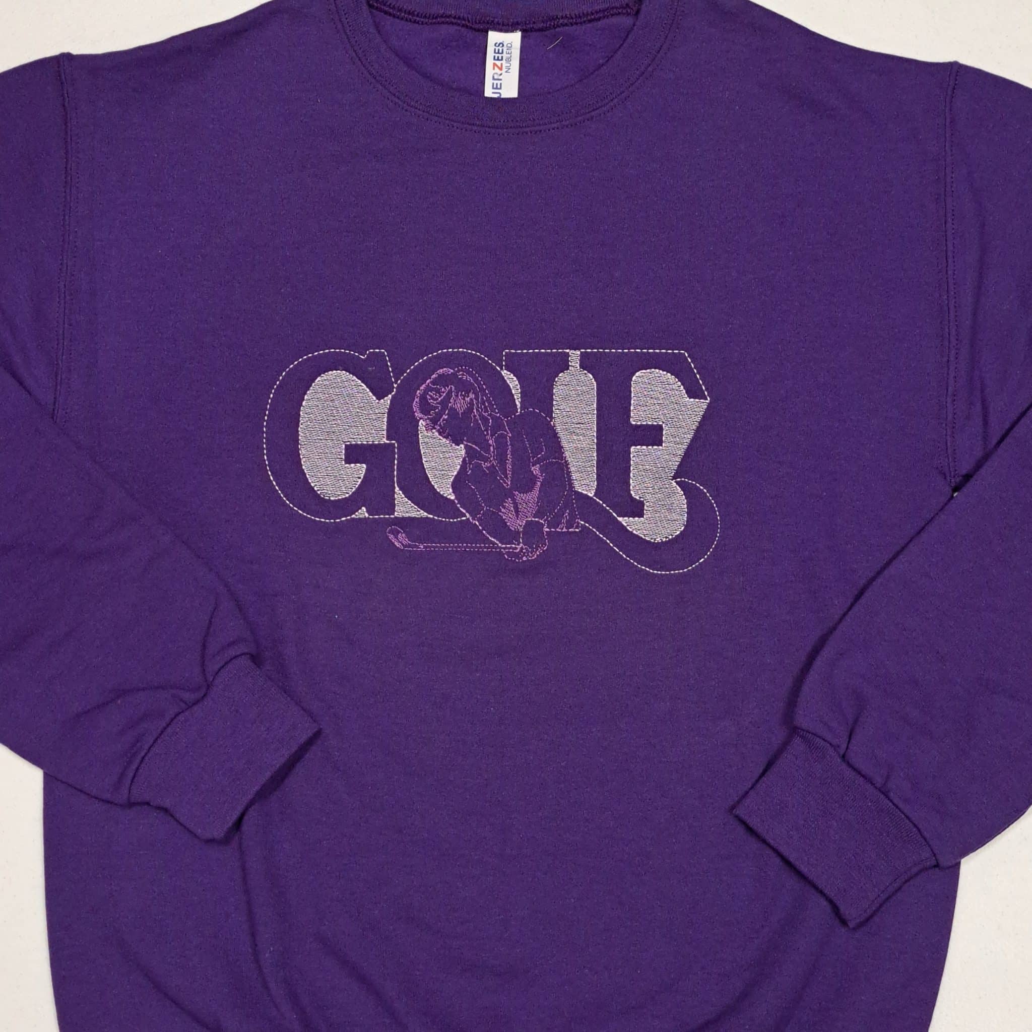 Womans Golf Ponytail Full Purple Crew Sweatshirt Womans Golf Ponytail Full Purple Crew Sweatshirt